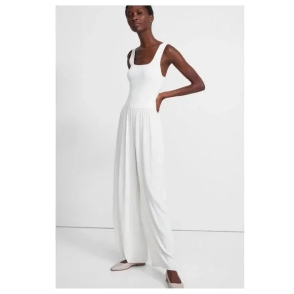 NWT $495 Theory Sleeveless Square Neck Jumpsuit Rib Romper Crepe Petite Black - Picture 4 of 11